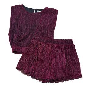 TCEC Boutique Magenta Two Piece Plisse Plum Shimmer Sleeveless Two Piece Set